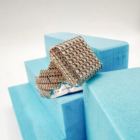 925 Sterling Sliver Moissanite Square Ring Square Cuban band, 3cm wide 3.409ctw - Picture 6 of 7